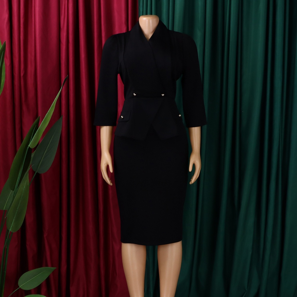 Fashion short sleeve temperament large lapel dress for women