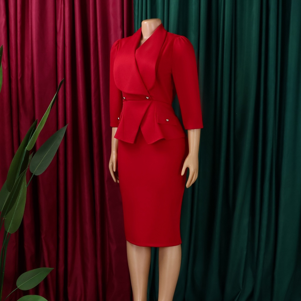 Fashion short sleeve temperament large lapel dress for women