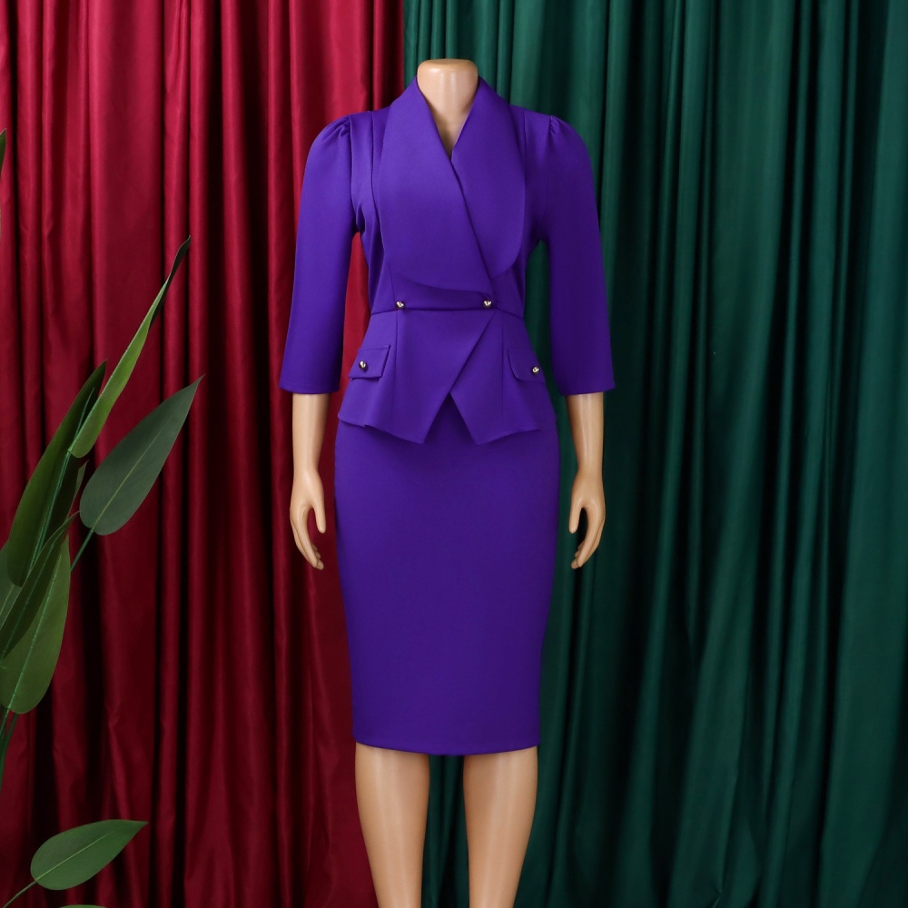 Fashion short sleeve temperament large lapel dress for women