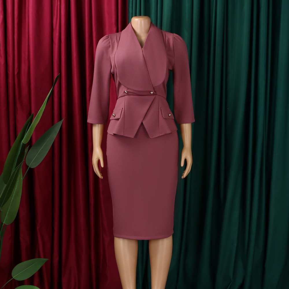 Fashion short sleeve temperament large lapel dress for women