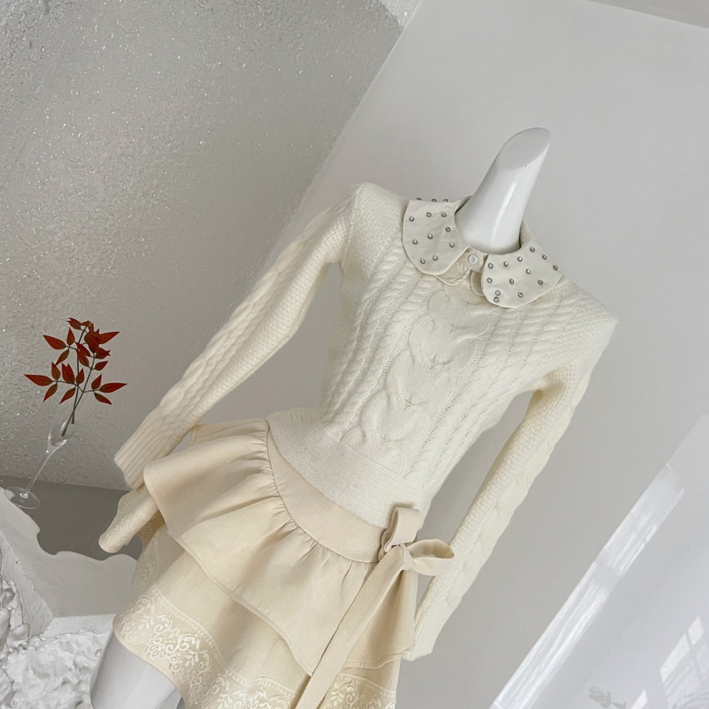 Twist thick and disorderly sweater wool short skirt 2pcs set