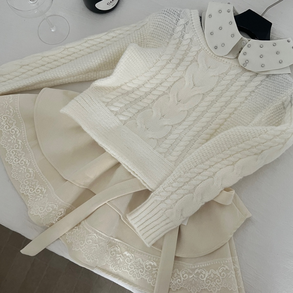 Twist thick and disorderly sweater wool short skirt 2pcs set