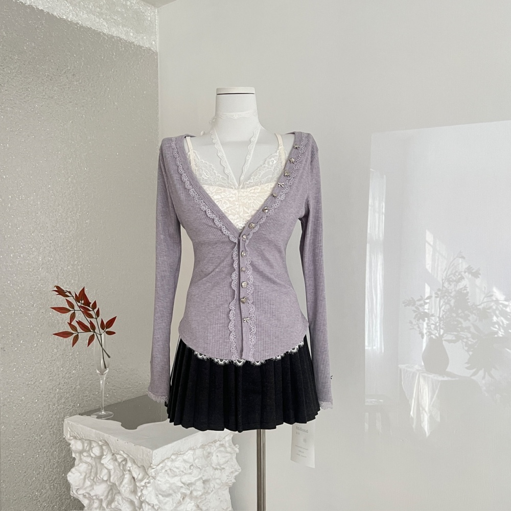 Enticement tops autumn and winter short skirt 3pcs set