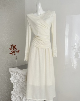 Winter drape long sleeve skirt splice tender tops a set