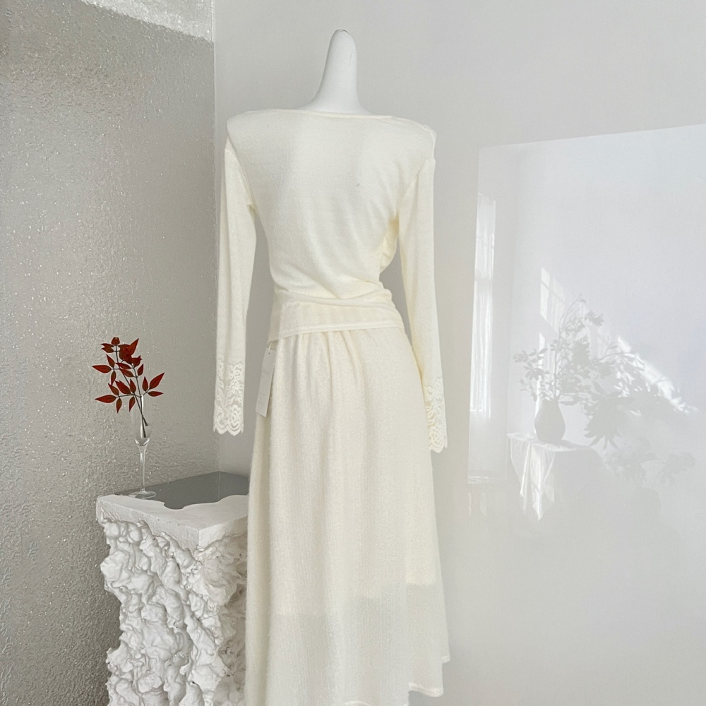 Winter drape long sleeve skirt splice tender tops a set