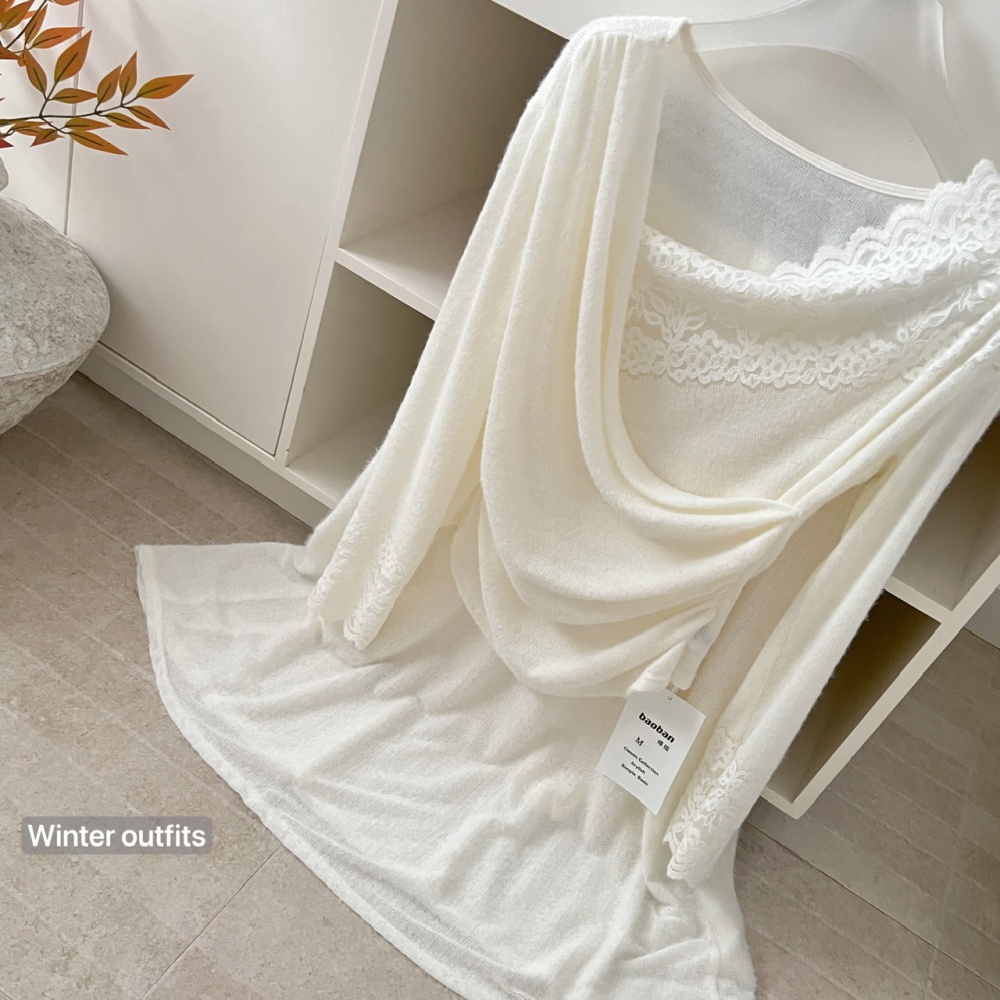 Winter drape long sleeve skirt splice tender tops a set