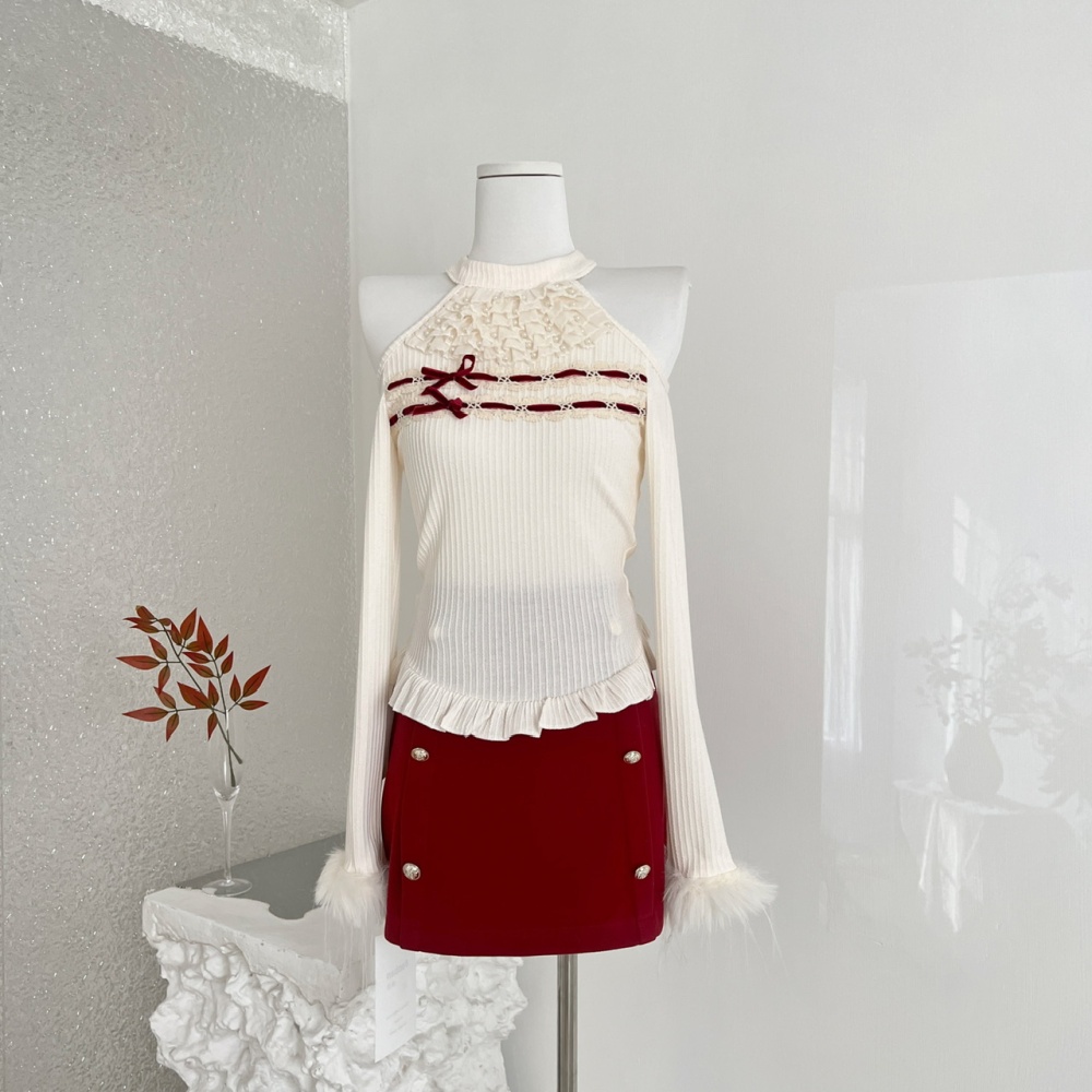 Autumn and winter niche short skirt enticement tops 2pcs set