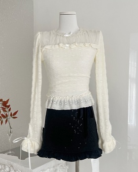 Lace tops court style short skirt 2pcs set for women