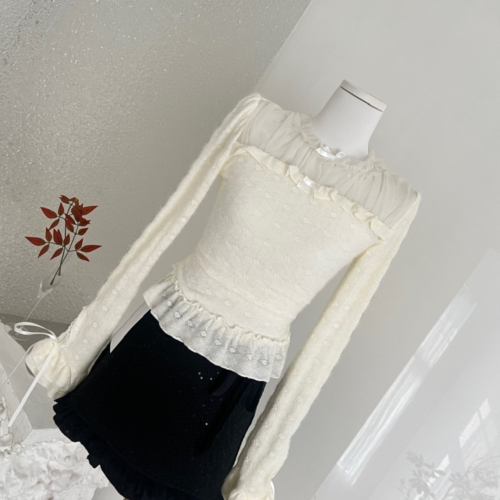 Lace tops court style short skirt 2pcs set for women