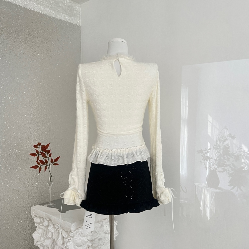 Lace tops court style short skirt 2pcs set for women