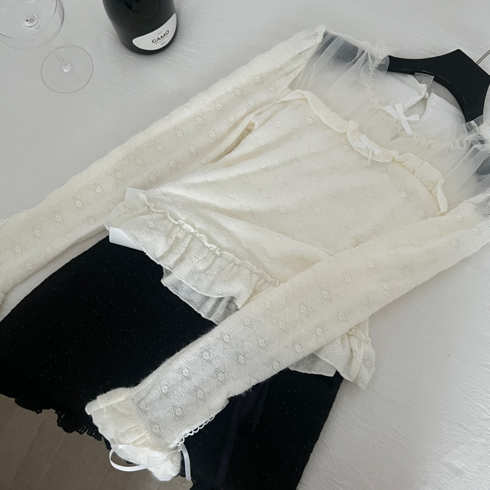 Lace tops court style short skirt 2pcs set for women