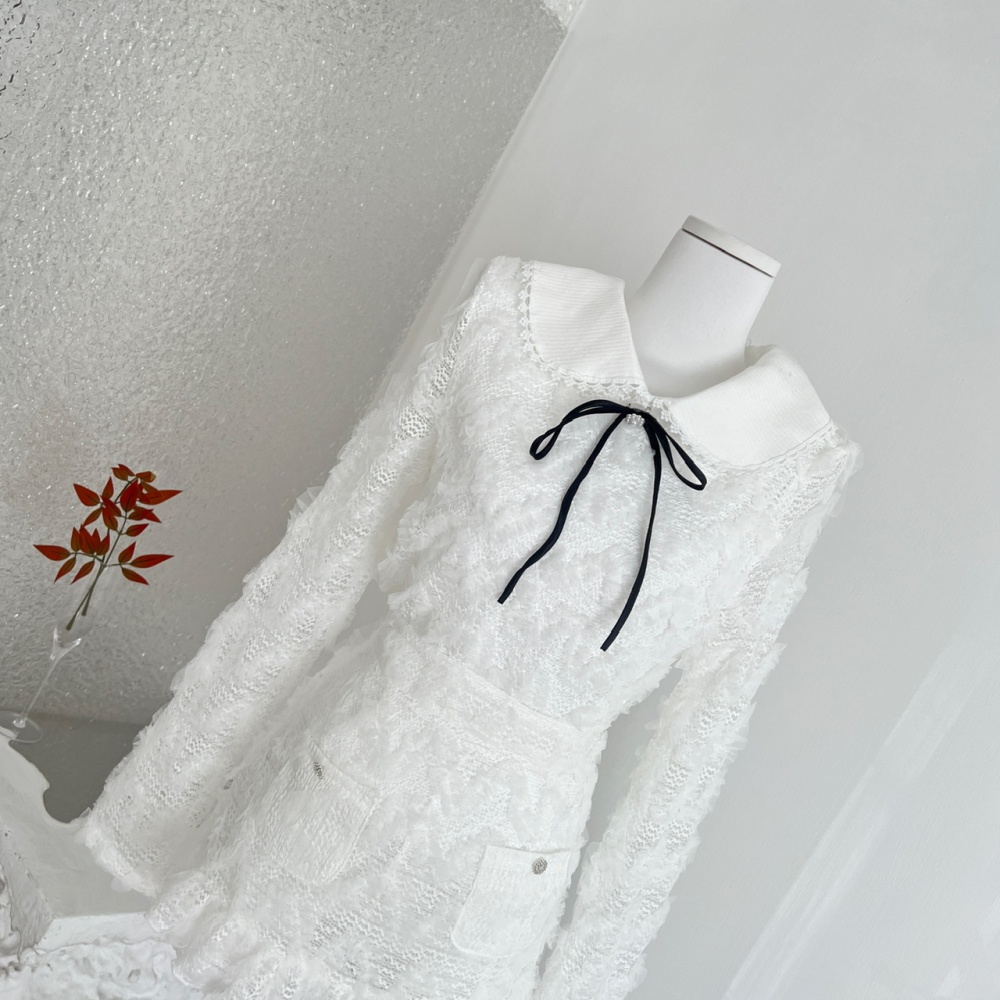 Knitted collar temperament short skirt lace tops a set