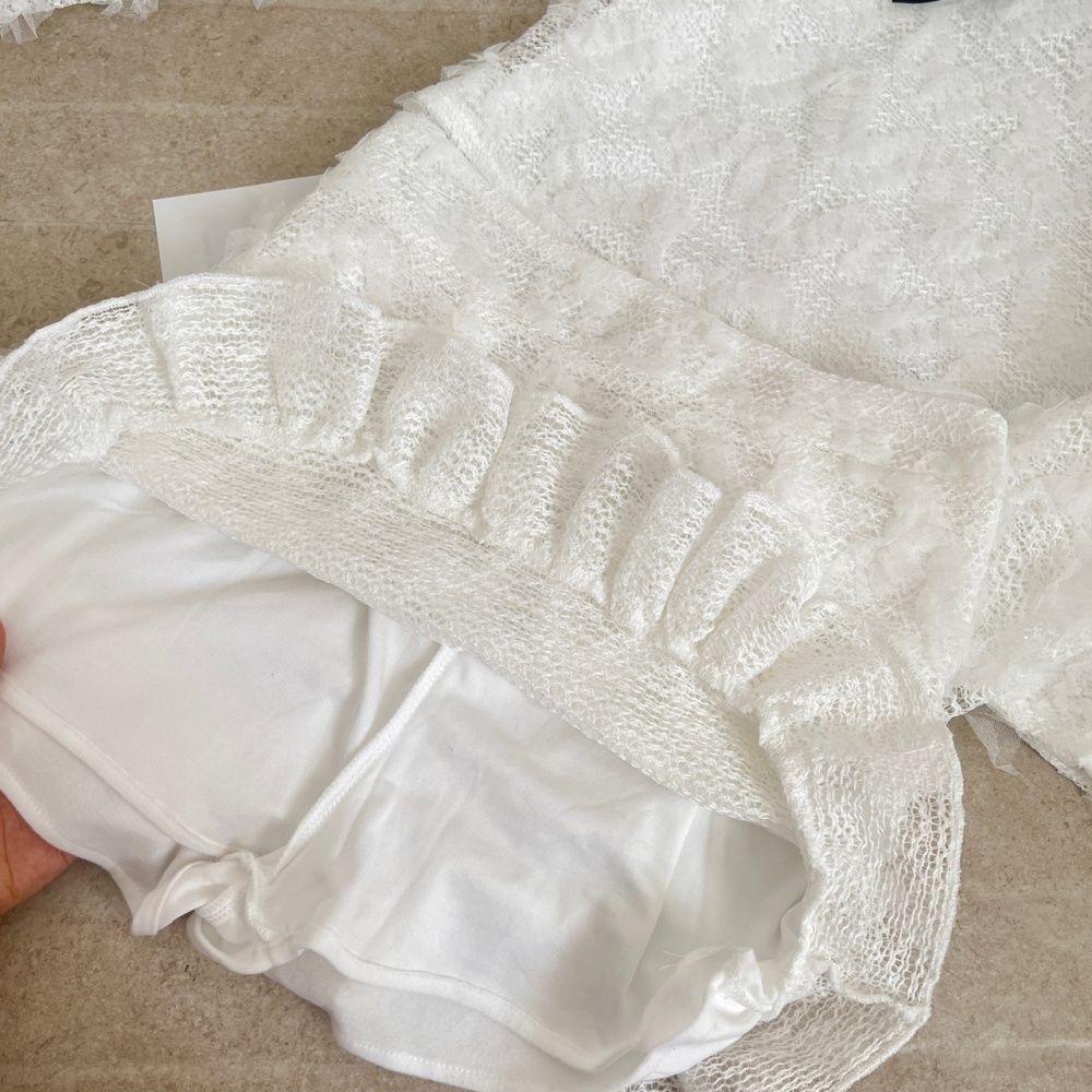 Knitted collar temperament short skirt lace tops a set