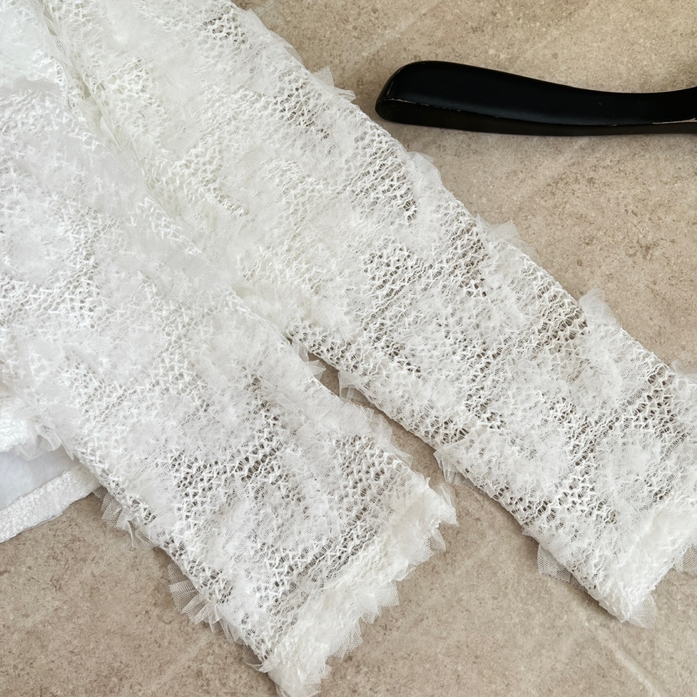 Knitted collar temperament short skirt lace tops a set