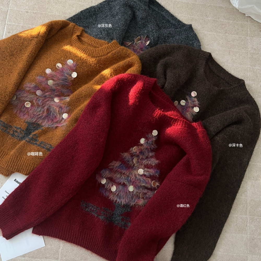 Pony slim sequins winter christmas sweater for women