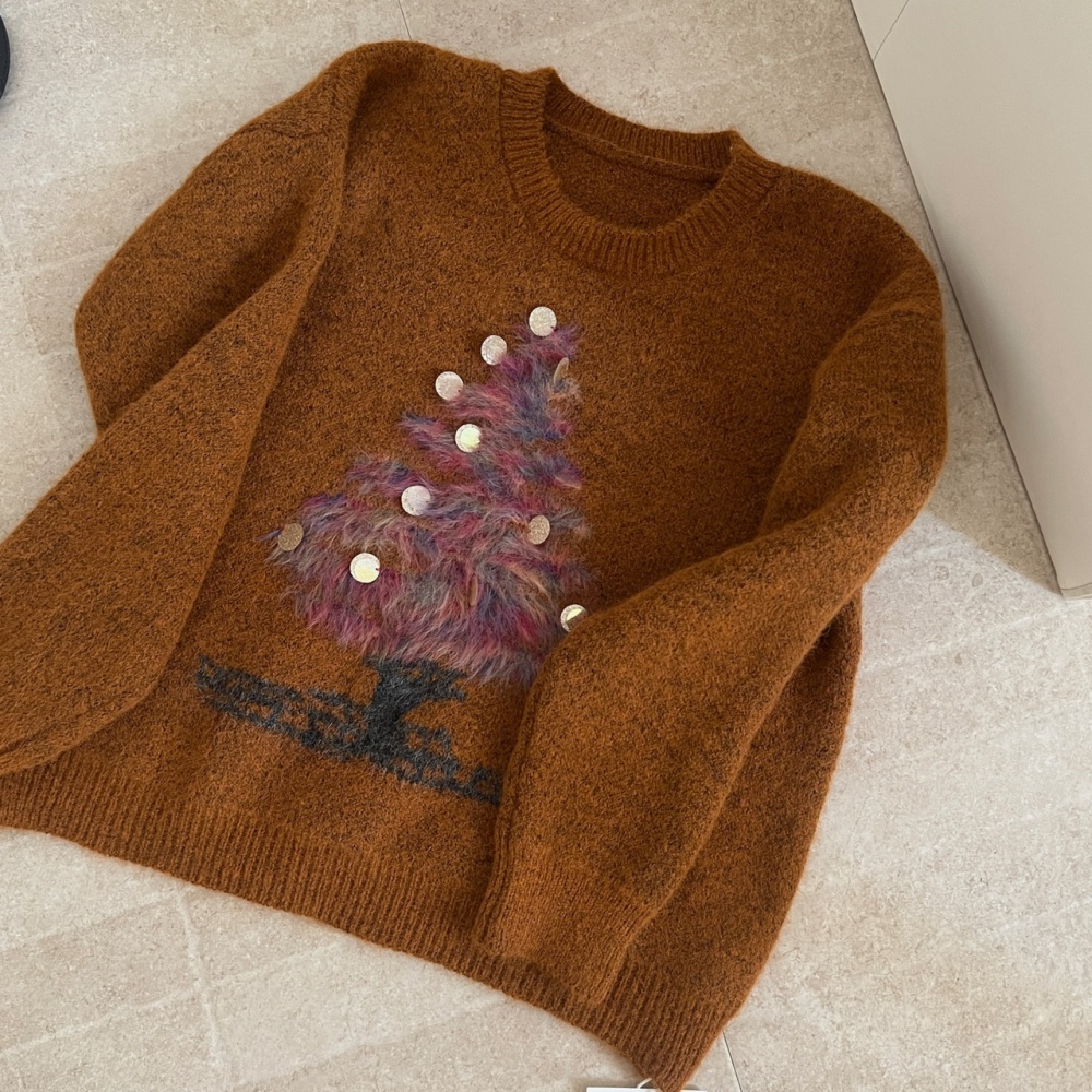 Pony slim sequins winter christmas sweater for women