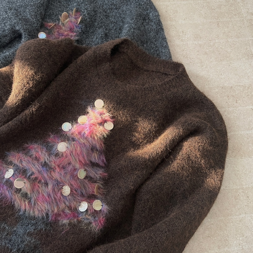 Pony slim sequins winter christmas sweater for women