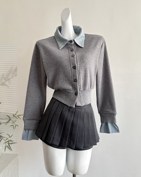 Long sleeve college style tops lapel sweater a set for women