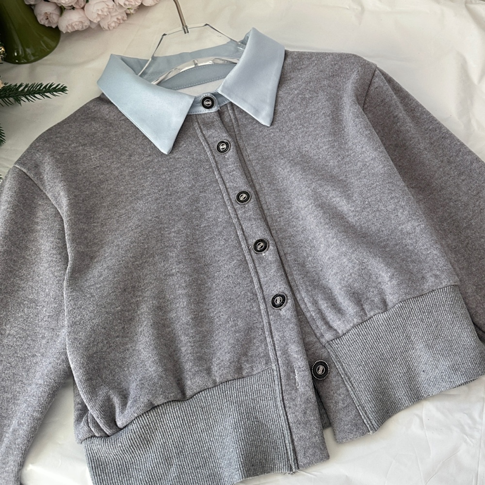 Long sleeve college style tops lapel sweater a set for women