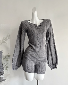 Slim twist tops gray pullover sweater a set for women