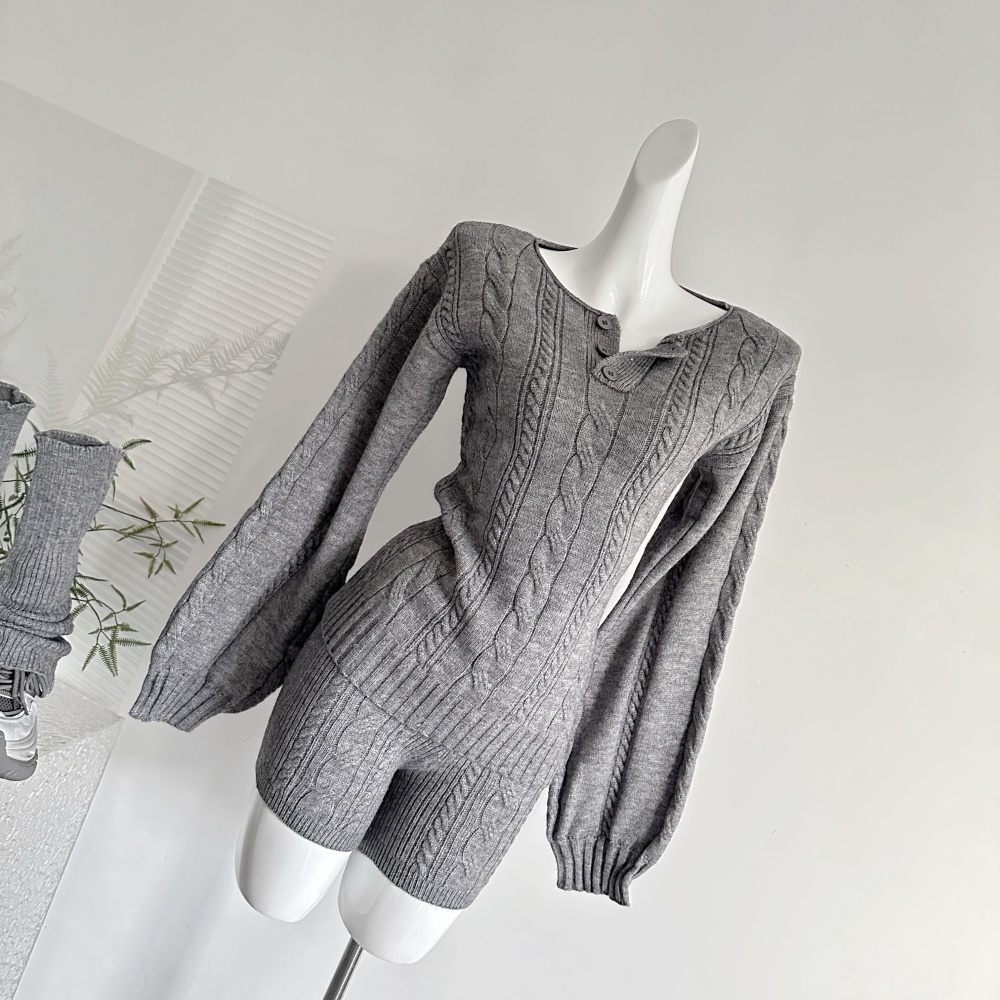 Slim twist tops gray pullover sweater a set for women