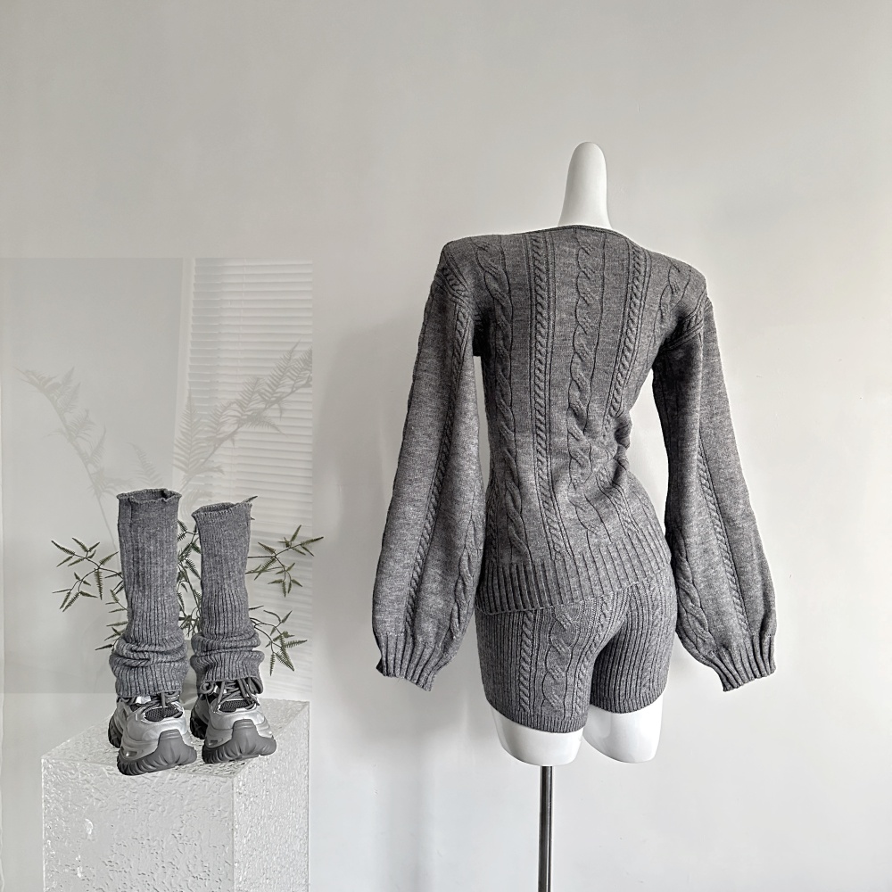Slim twist tops gray pullover sweater a set for women