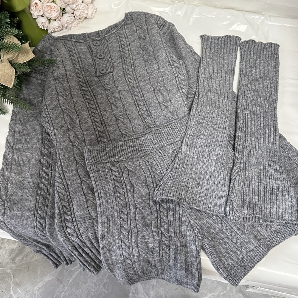 Slim twist tops gray pullover sweater a set for women