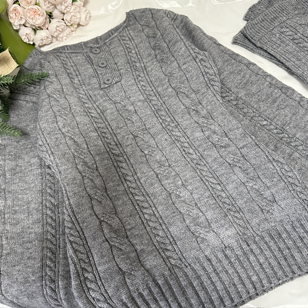 Slim twist tops gray pullover sweater a set for women
