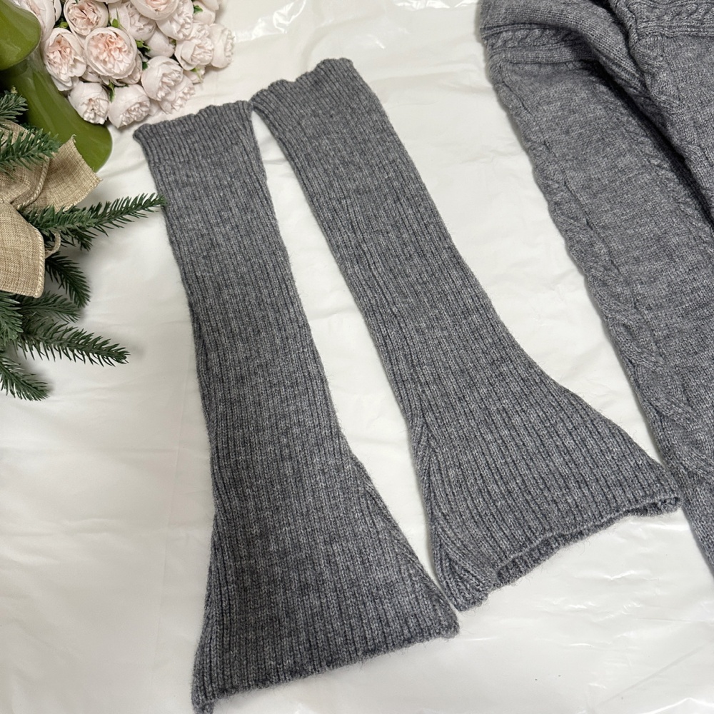 Slim twist tops gray pullover sweater a set for women