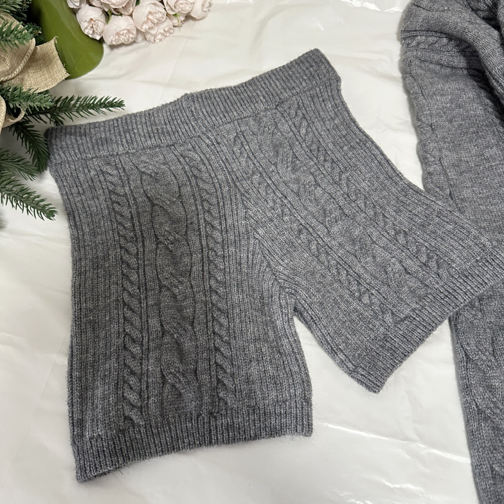 Slim twist tops gray pullover sweater a set for women