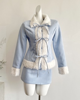 Niche short skirt woolen jacket a set