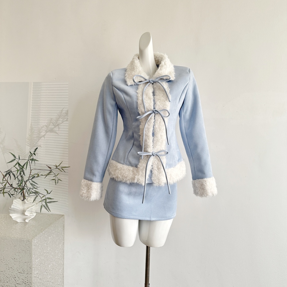 Niche short skirt woolen jacket a set