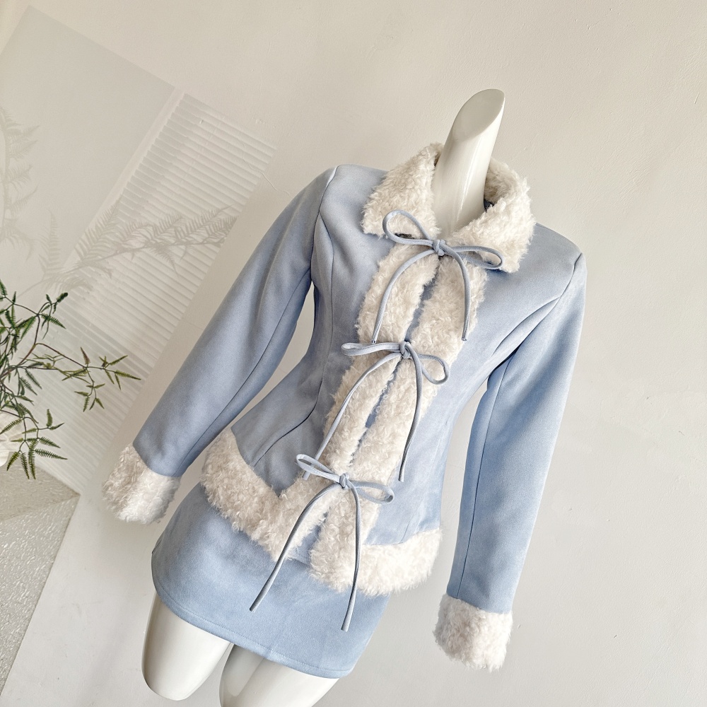 Niche short skirt woolen jacket a set