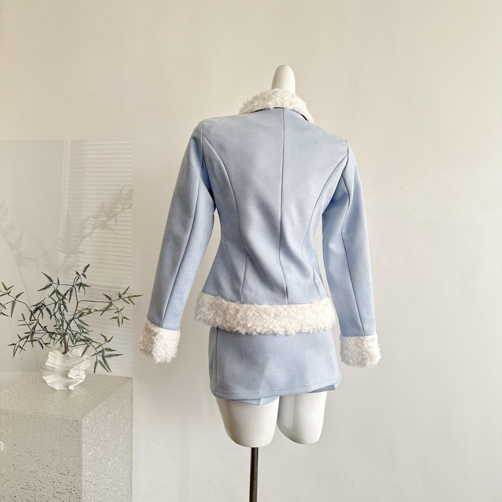 Niche short skirt woolen jacket a set