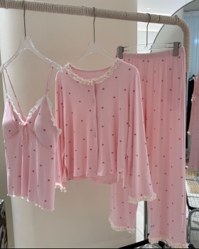 Long sleeve with chest pad pajamas 3pcs set for women