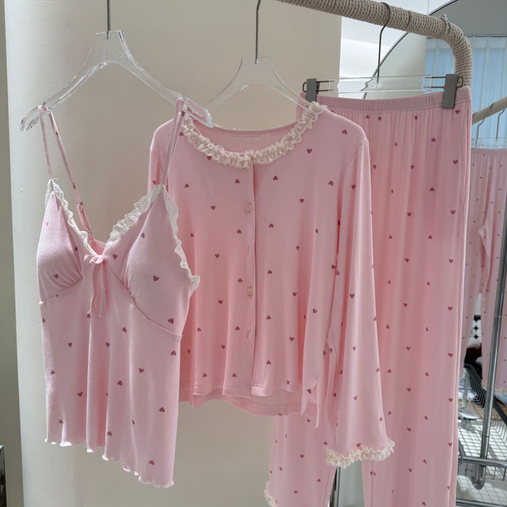 Long sleeve with chest pad pajamas 3pcs set for women