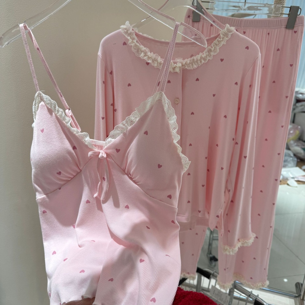 Long sleeve with chest pad pajamas 3pcs set for women