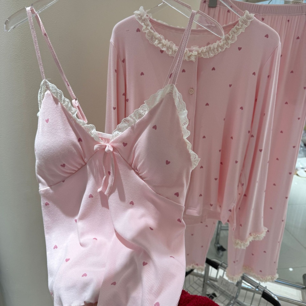 Long sleeve with chest pad pajamas 3pcs set for women