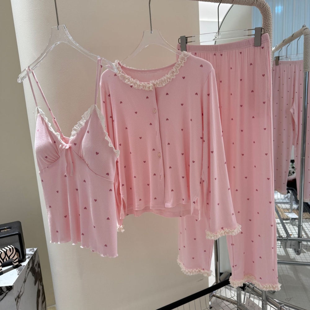 Long sleeve with chest pad pajamas 3pcs set for women