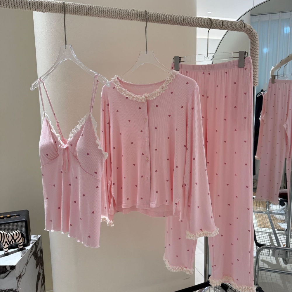 Long sleeve with chest pad pajamas 3pcs set for women