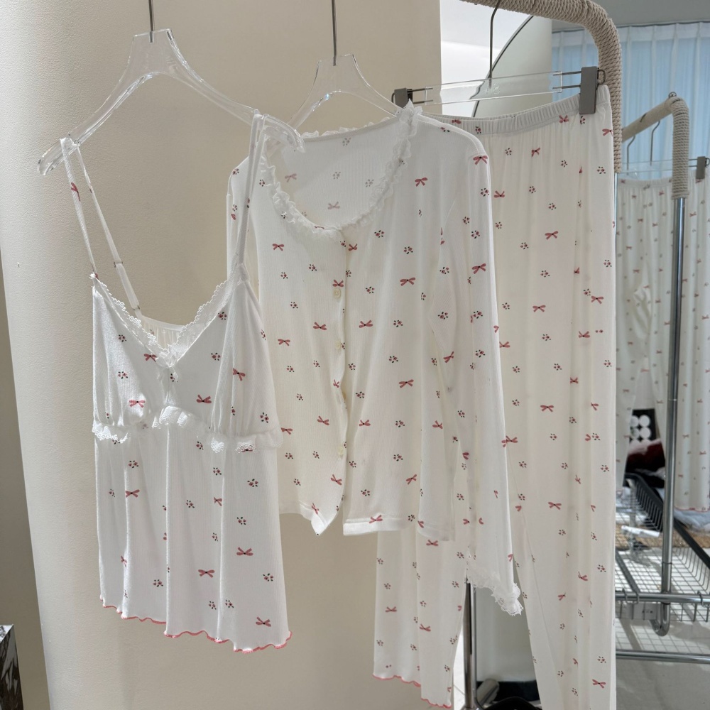 Maiden cardigan sling pajamas 3pcs set for women