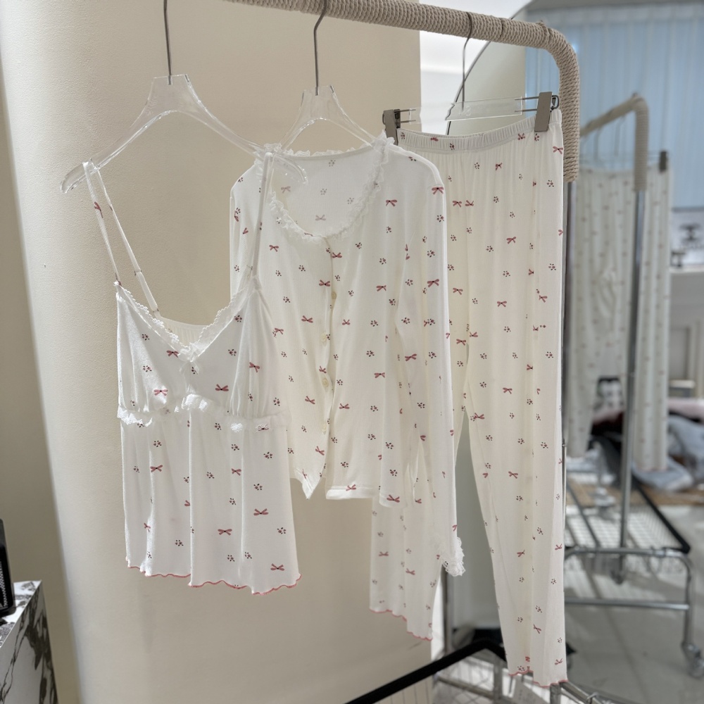 Maiden cardigan sling pajamas 3pcs set for women