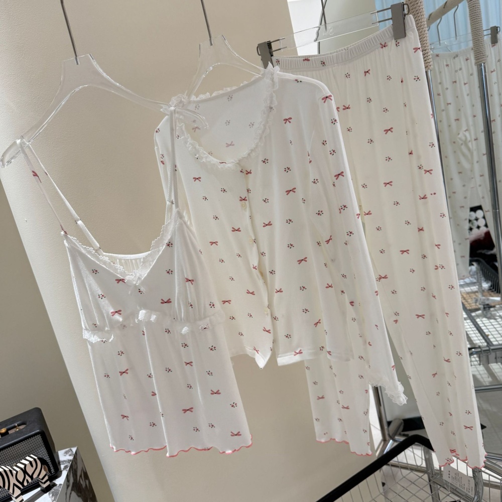 Maiden cardigan sling pajamas 3pcs set for women