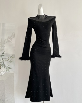 Winter slim long dress gauze knitted dress