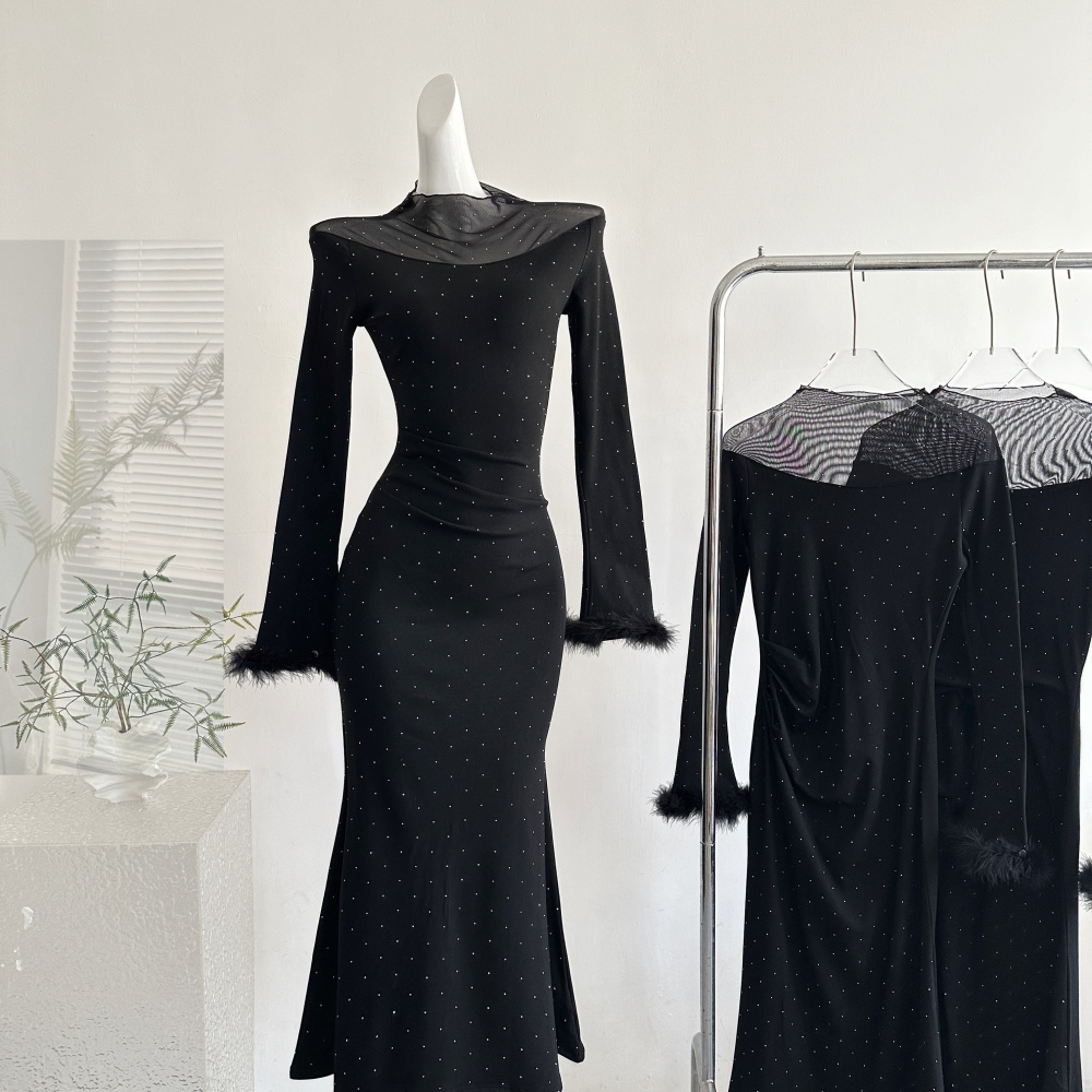 Winter slim long dress gauze knitted dress