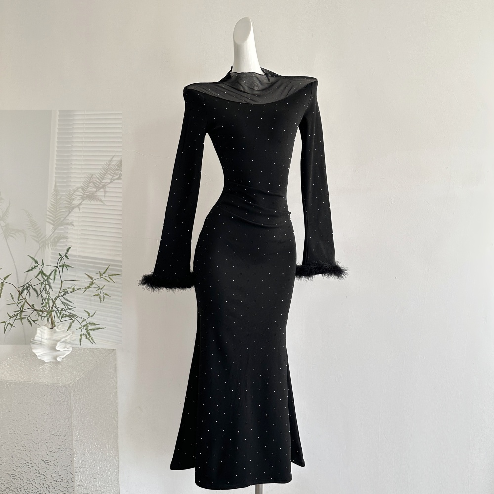 Winter slim long dress gauze knitted dress