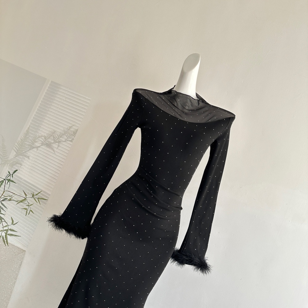 Winter slim long dress gauze knitted dress