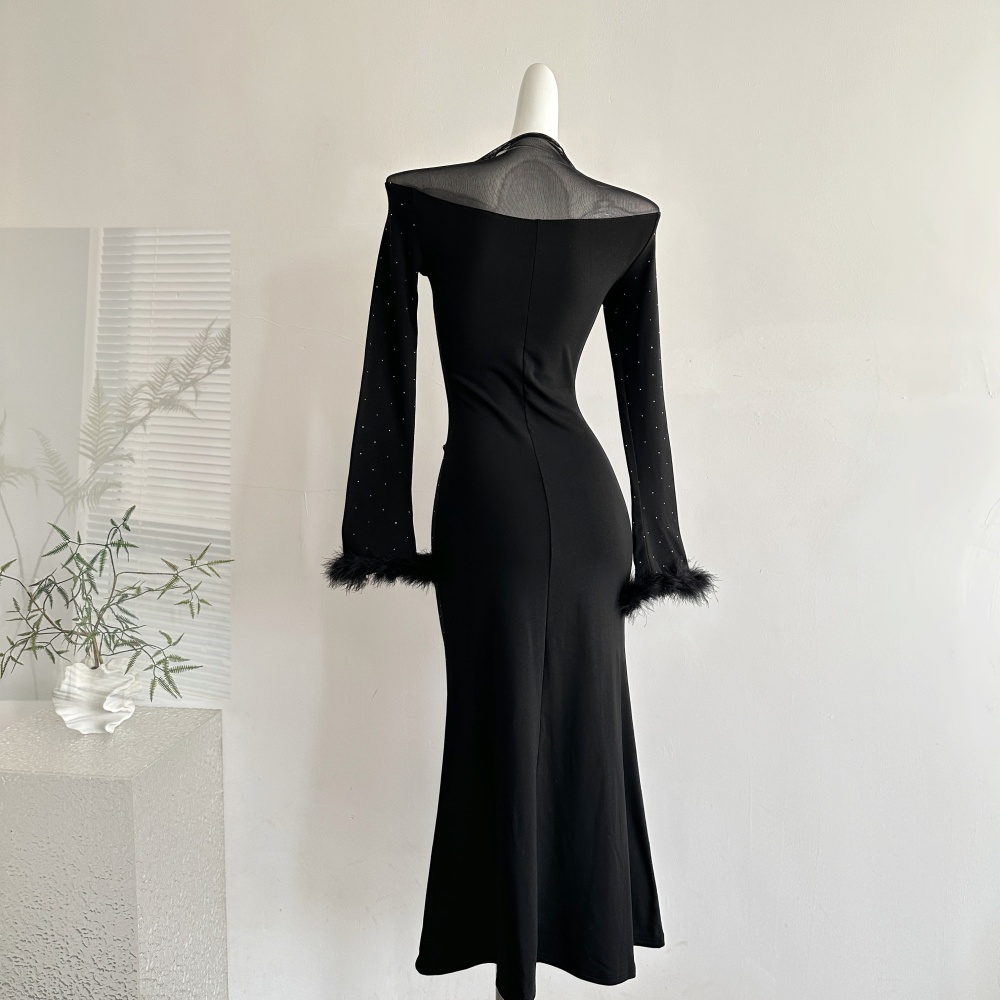 Winter slim long dress gauze knitted dress