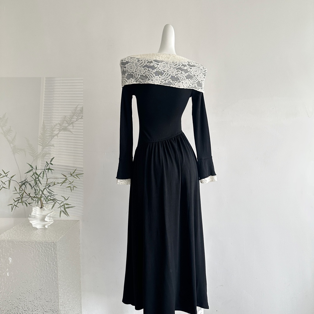 Slim mixed colors dress cross collar long sleeve sweater