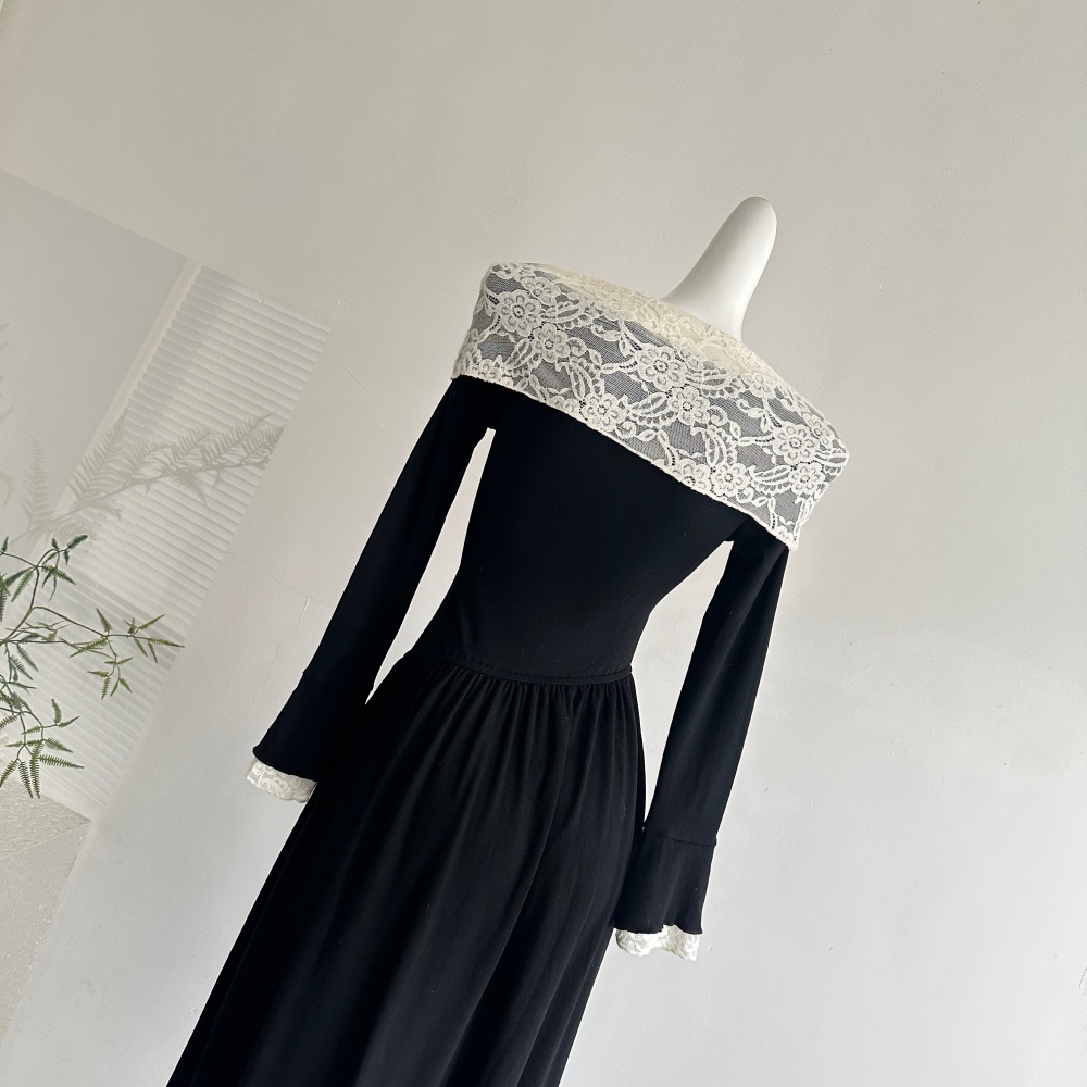 Slim mixed colors dress cross collar long sleeve sweater